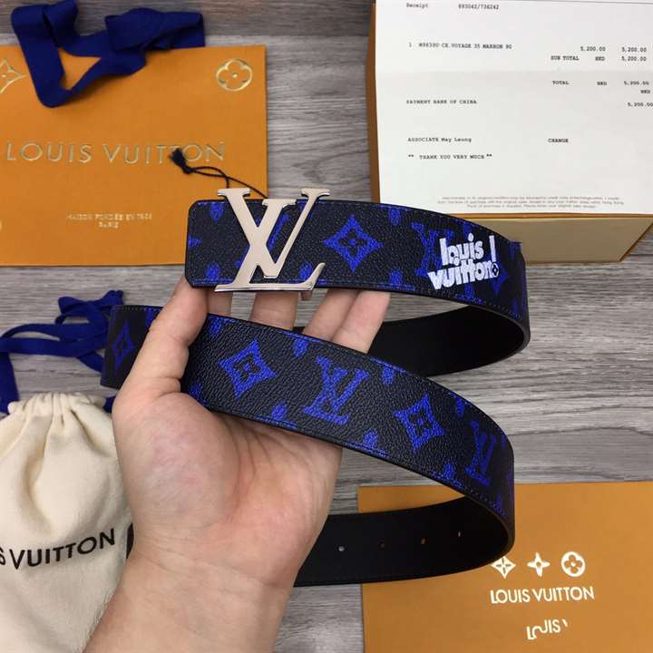 LOUIS VUITTON INITIALES EVERYDAY LV 40MM REVERSIBLE BELT BLUE MONOGRAM BLACK CALF LEATHER - B79