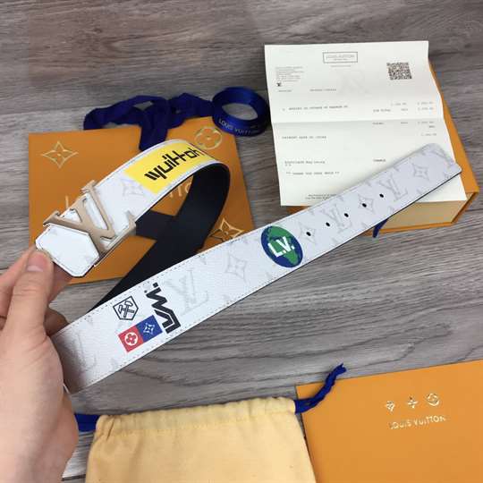 LOUIS VUITTON BELT INITIALES REVERSIBLE MONOGRAM LOGO STORY WHITE - B130