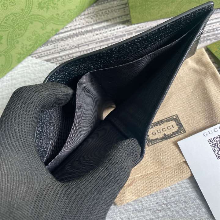 Gucci Men GG Marmont Leather Bi Fold Wallet Black Metal Free Tanned Leather Double G - WGR005