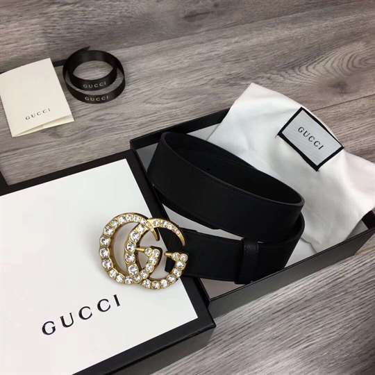 GUCCI BLACK FAUX PEARL-EMBELLISHED LEATHER BELT - B44