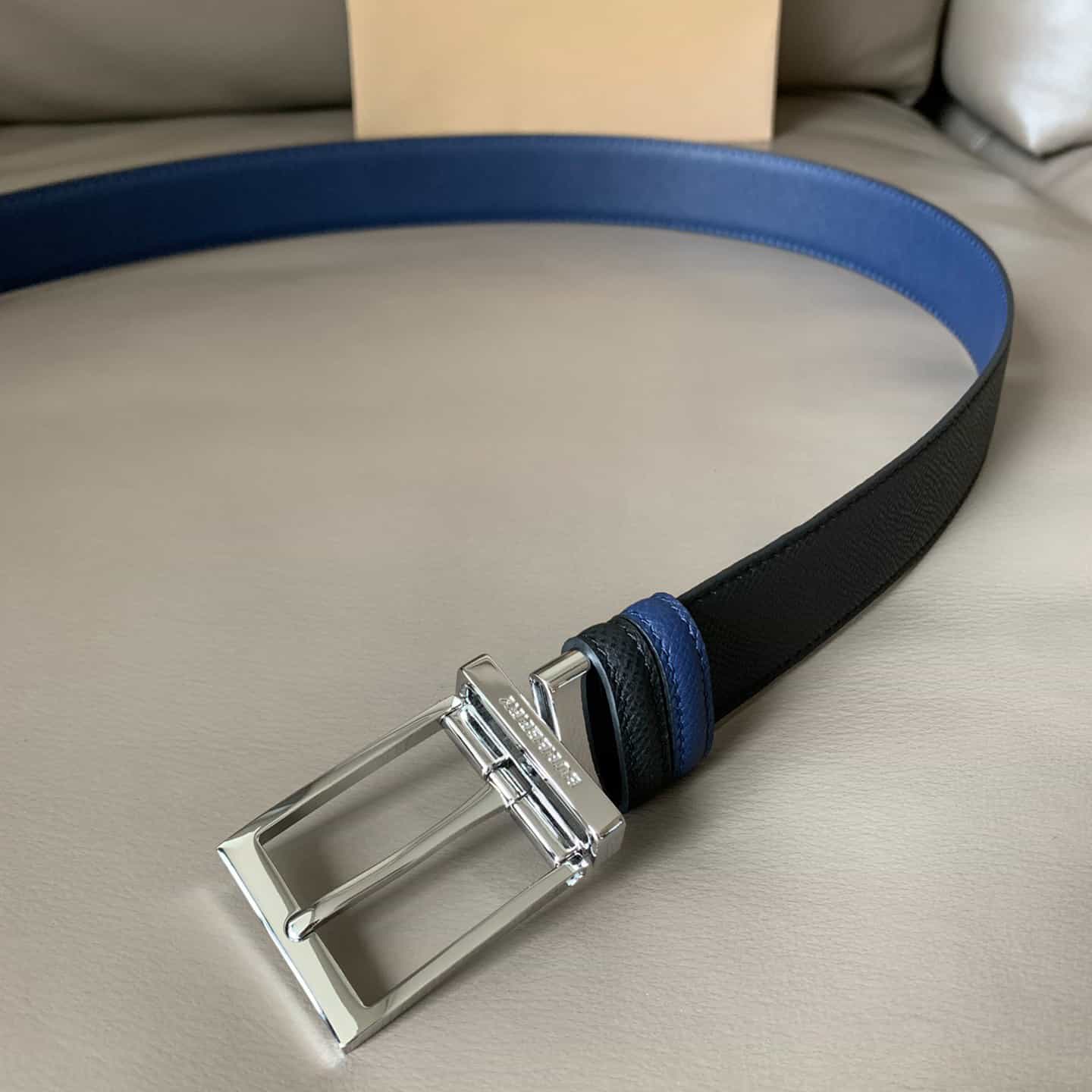 BURBERRY REVERSIBLE LONDON CHECK AND LEATHER BELT DARK CHARCOALBLACK - B29