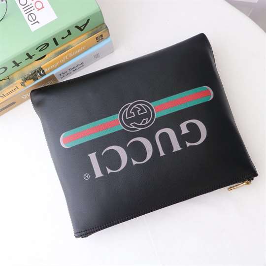 Gucci Large Clutch Purse Black Leather GG Logo Web - WGR035