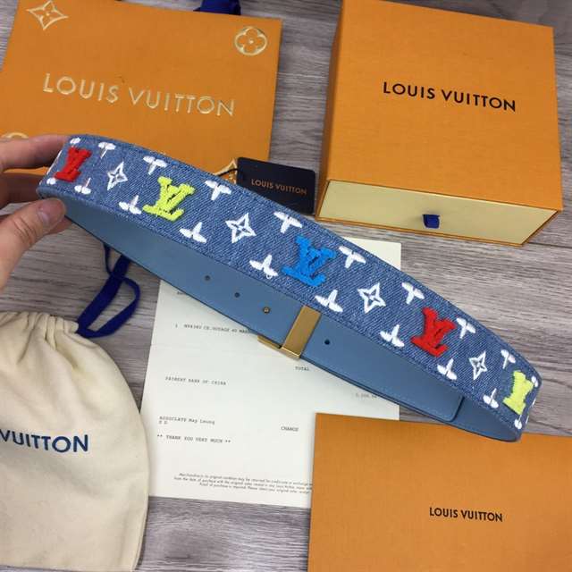 LOUIS VUITTON BLUE DENIM 'NEW WAVE' BELT - B105