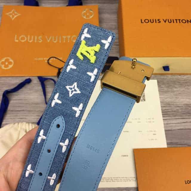 LOUIS VUITTON BLUE DENIM 'NEW WAVE' BELT - B105