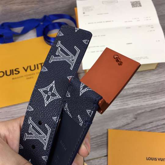 LOUIS VUITTON BELT METROPOLE MONOGRAM UPSIDE DOWN INK NAVY - B132