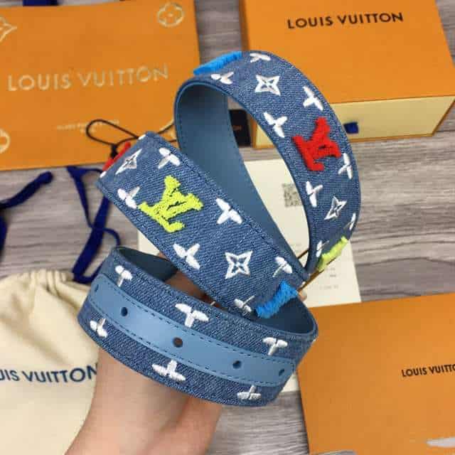 LOUIS VUITTON BLUE DENIM 'NEW WAVE' BELT - B105
