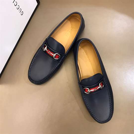 GUCCI LEATHER DRIVER WITH WEB NAVY - LDG006