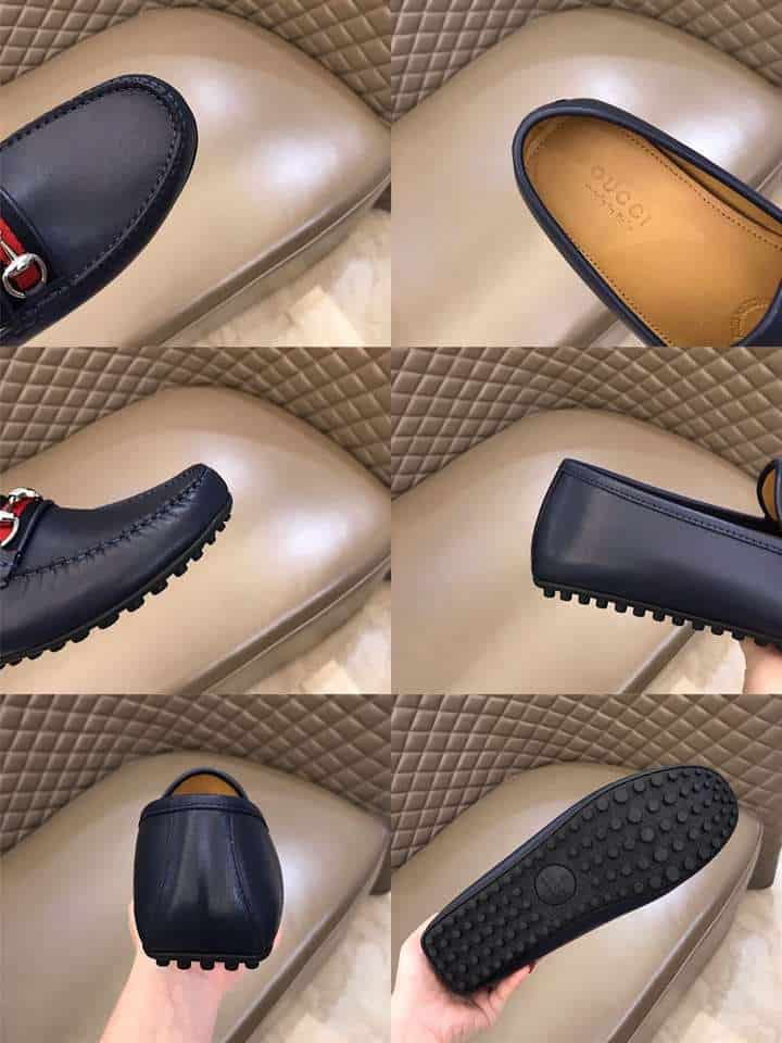 GUCCI LEATHER DRIVER WITH WEB NAVY - LDG006