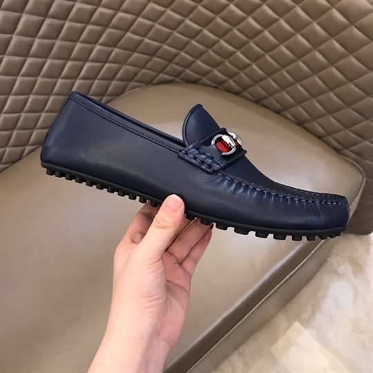 GUCCI LEATHER DRIVER WITH WEB NAVY - LDG006