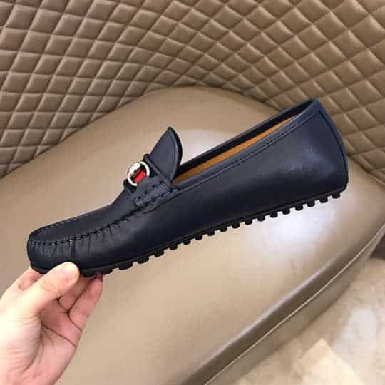 GUCCI LEATHER DRIVER WITH WEB NAVY - LDG006