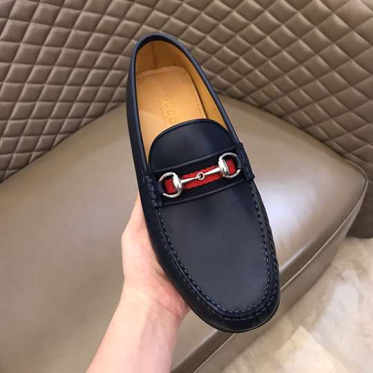 GUCCI LEATHER DRIVER WITH WEB NAVY - LDG006