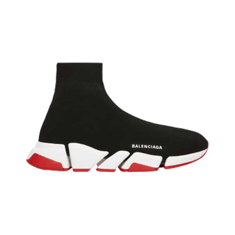 BALENCIAGA SPEED 2.0 SNEAKER IN BLACK, WHITE AND RED RECYCLED KNIT - BB144