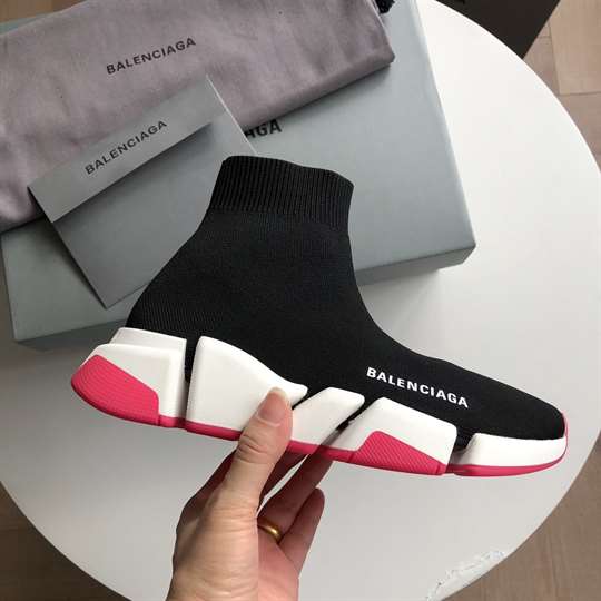 BALENCIAGA SPEED 2.0 SNEAKER IN BLACK, WHITE AND RED RECYCLED KNIT - BB144