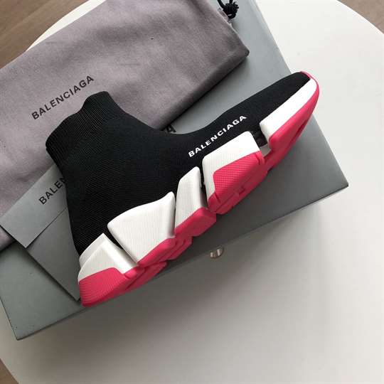 BALENCIAGA SPEED 2.0 SNEAKER IN BLACK, WHITE AND RED RECYCLED KNIT - BB144