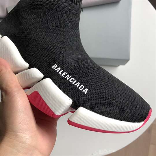 BALENCIAGA SPEED 2.0 SNEAKER IN BLACK, WHITE AND RED RECYCLED KNIT - BB144