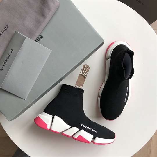 BALENCIAGA SPEED 2.0 SNEAKER IN BLACK, WHITE AND RED RECYCLED KNIT - BB144