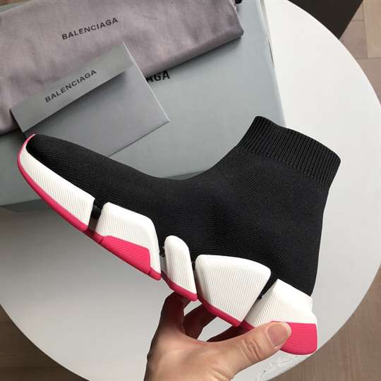 BALENCIAGA SPEED 2.0 SNEAKER IN BLACK, WHITE AND RED RECYCLED KNIT - BB144