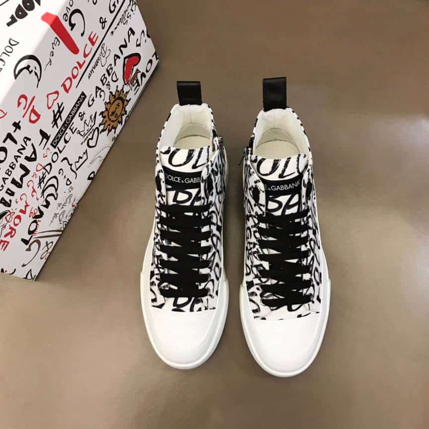 DOLCE AND GABBANA CANVAS PORTOFINO LIGHT MID-TOP SNEAKERS WITH DG LOGO PRINT - DG109