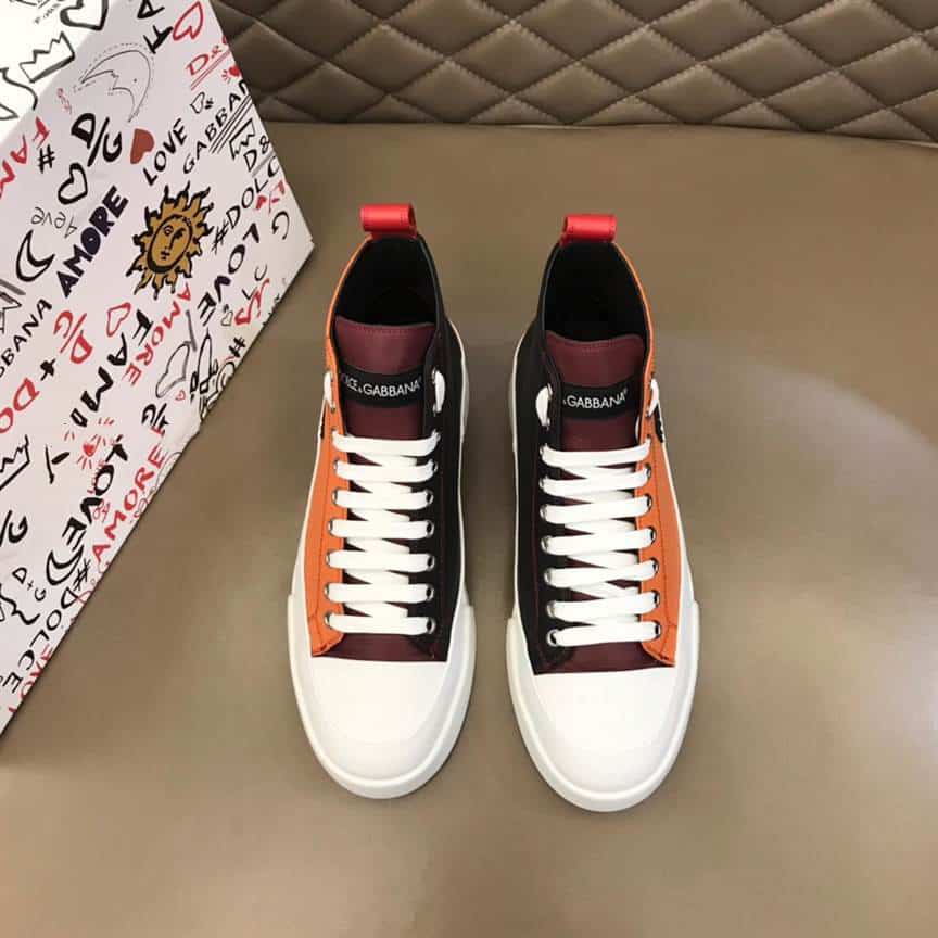 DOLCE AND GABBANA QUILTED TWO-TONE NYLON PORTOFINO LIGHT MID-TOP SNEAKERS - DG106