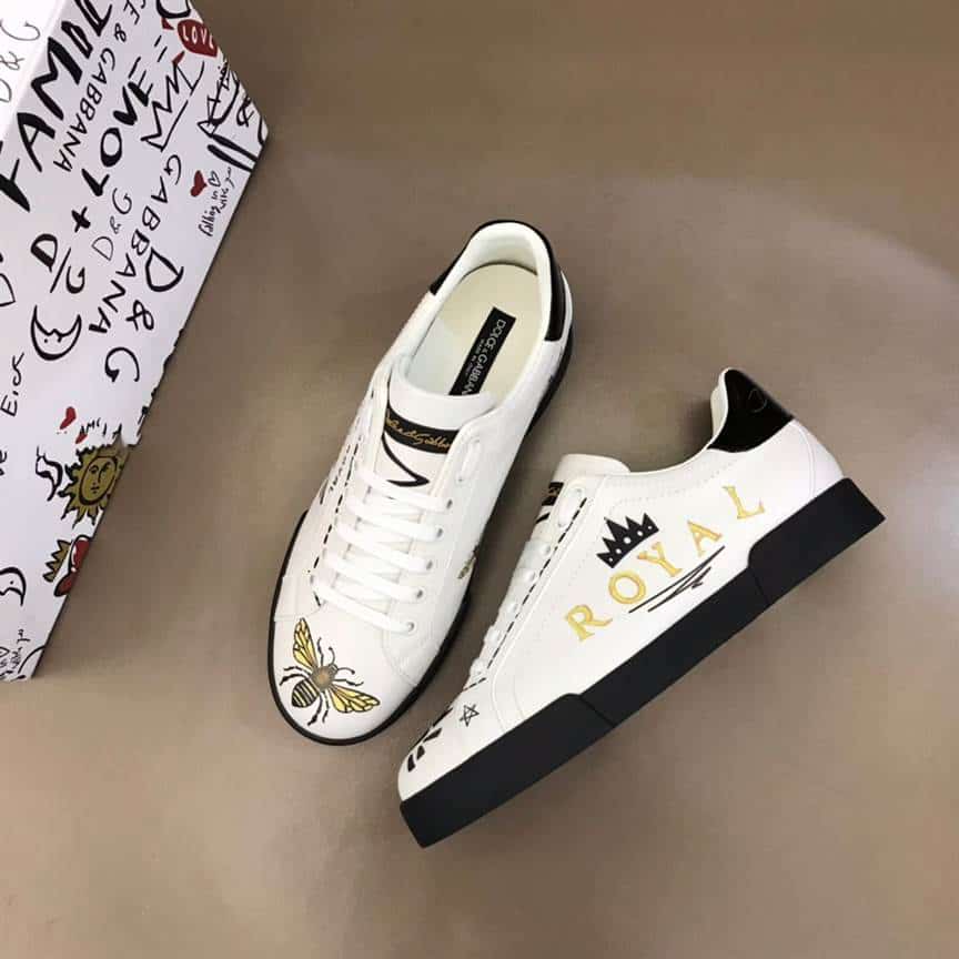 DOLCE AND GABBANA PORTOFINO WASP PRINT SNEAKERS IN WHITE - DG104