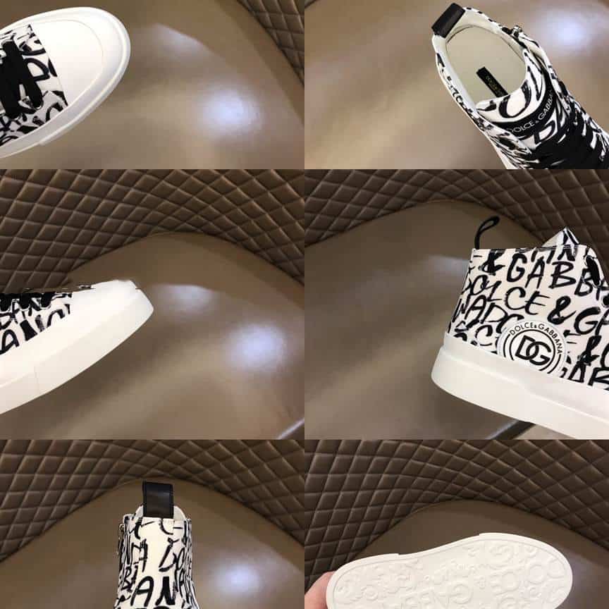 DOLCE AND GABBANA CANVAS PORTOFINO LIGHT MID-TOP SNEAKERS WITH DG LOGO PRINT - DG109