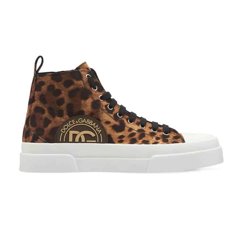 DOLCE AND GABBANA COTTON DRILL PORTOFINO LIGHT MID-TOP SNEAKERS WITH LEOPARD PRINT - DG110