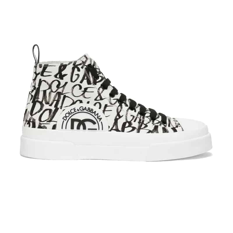 DOLCE AND GABBANA CANVAS PORTOFINO LIGHT MID-TOP SNEAKERS WITH DG LOGO PRINT - DG109
