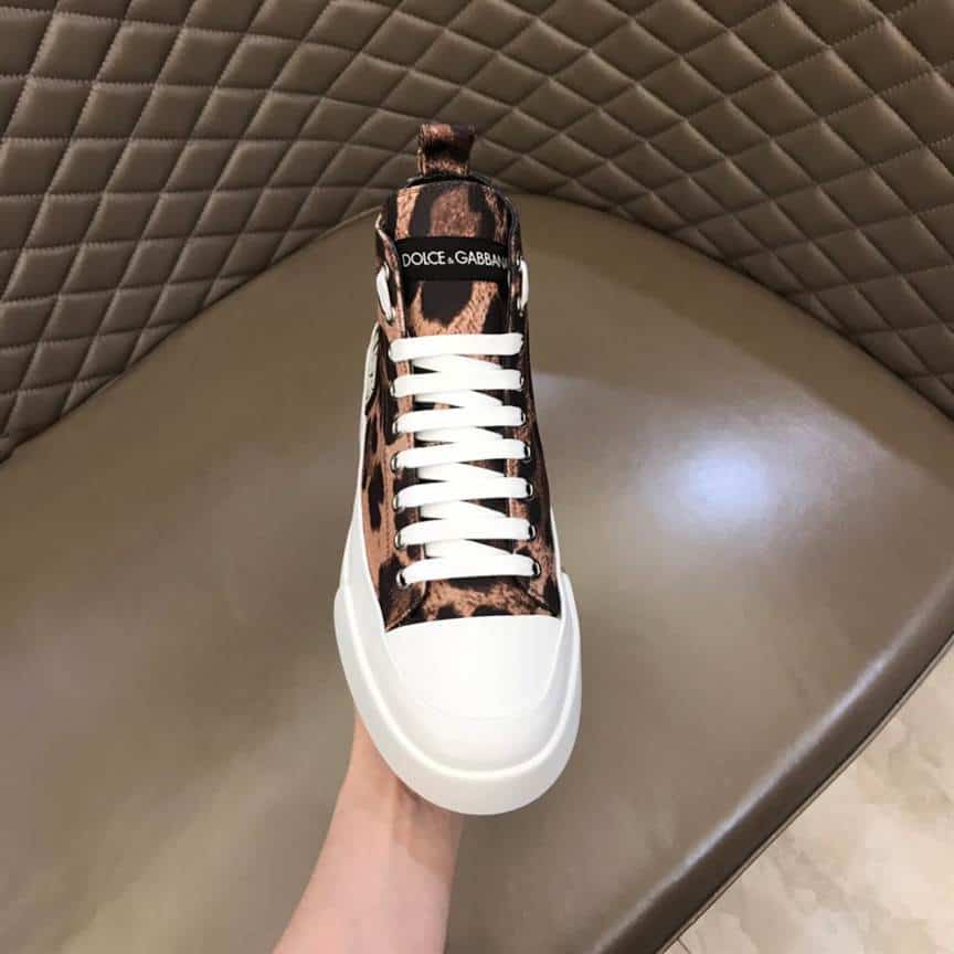 DOLCE AND GABBANA COTTON DRILL PORTOFINO LIGHT MID-TOP SNEAKERS WITH LEOPARD PRINT - DG110