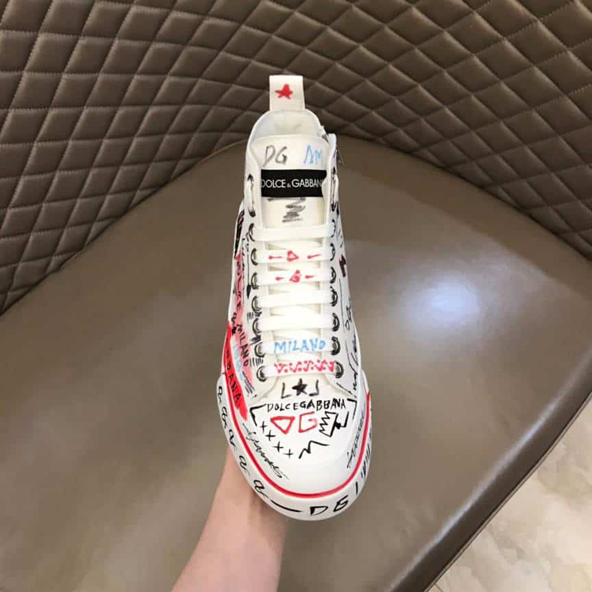 DOLCE AND GABBANA HAND-PAINTED GRAFFITI CANVAS PORTOFINO LIGHT MID-TOP SNEAKERS - DG111