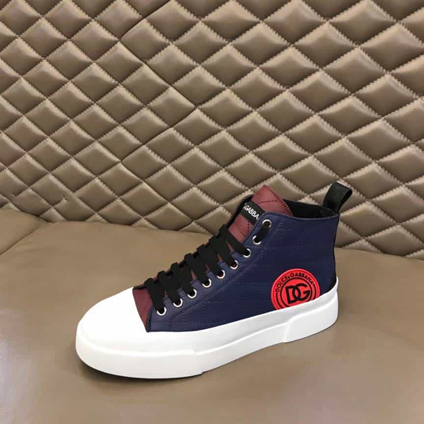 DOLCE AND GABBANA QUILTED TWO-TONE NYLON PORTOFINO LIGHT MID-TOP SNEAKERS - DG105