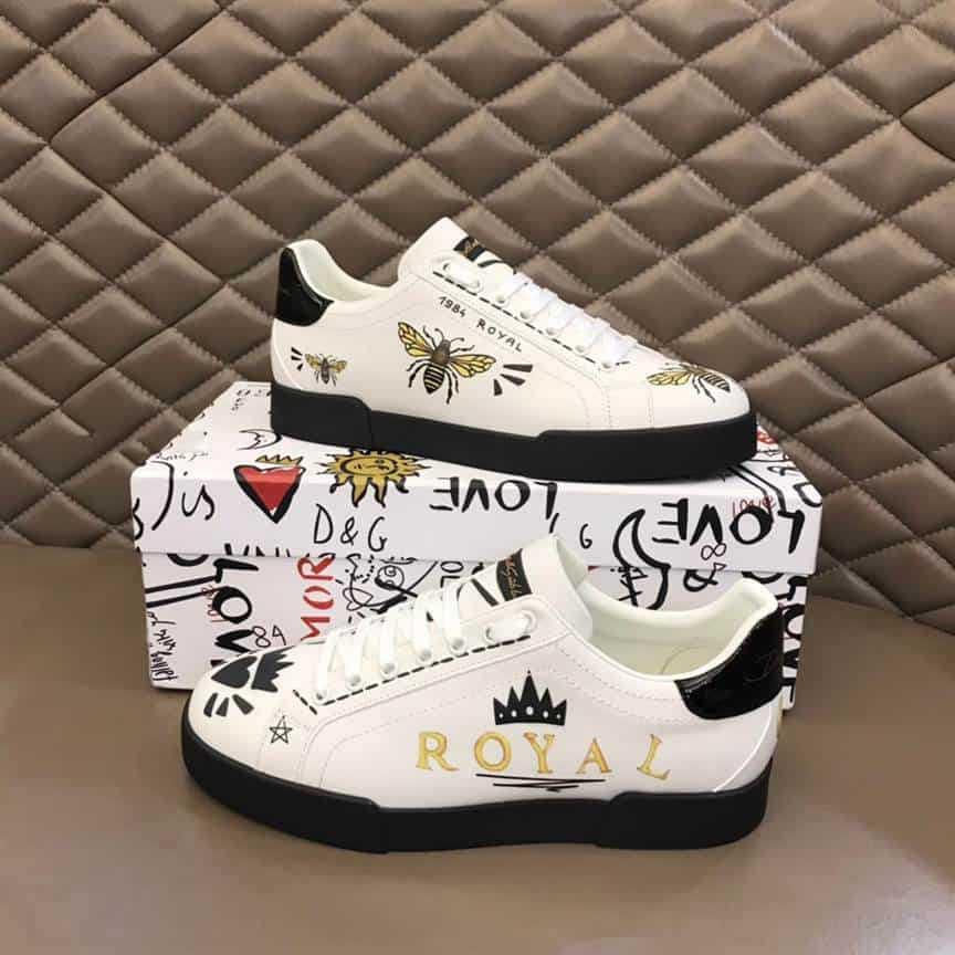DOLCE AND GABBANA PORTOFINO WASP PRINT SNEAKERS IN WHITE - DG104