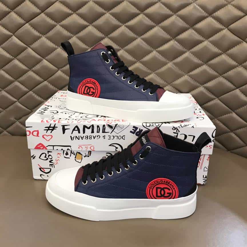 DOLCE AND GABBANA QUILTED TWO-TONE NYLON PORTOFINO LIGHT MID-TOP SNEAKERS - DG105