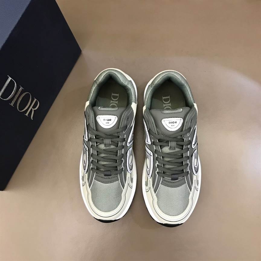 DIOR B30 SNEAKERS OLIVE MESH AND CREAM TECHNICAL FABRIC - CD86
