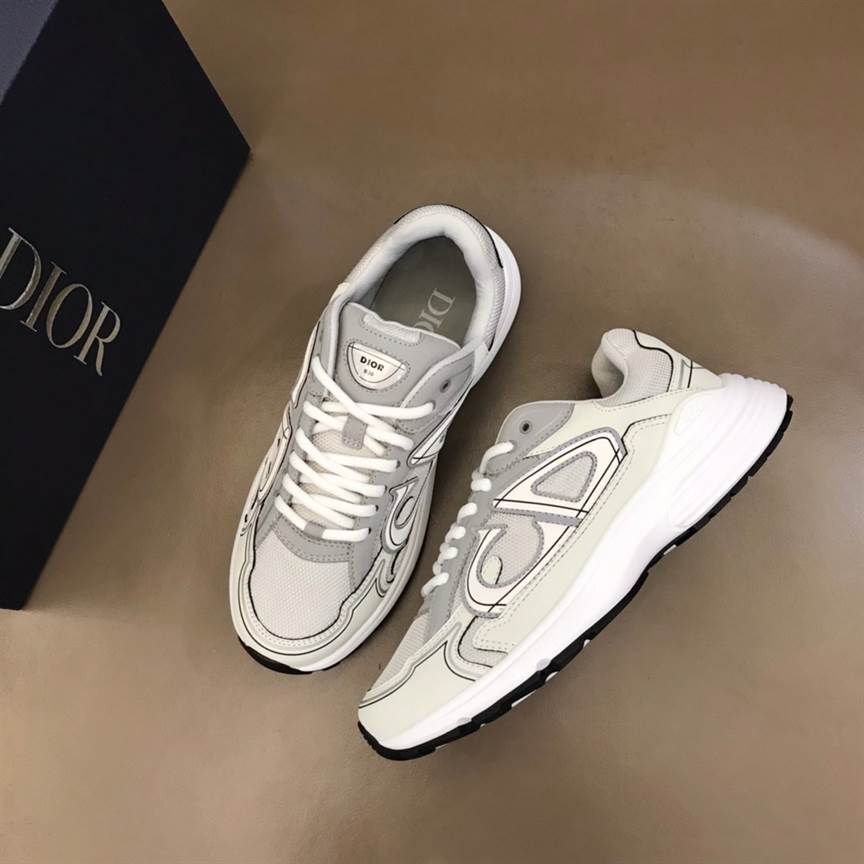 DIOR B30 SNEAKERS GRAY MESH AND WHITE TECHNICAL FABRIC - CD85