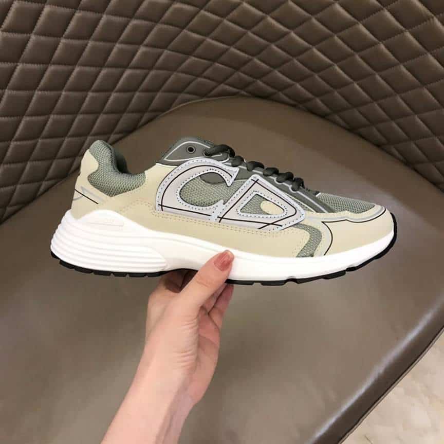 DIOR B30 SNEAKERS OLIVE MESH AND CREAM TECHNICAL FABRIC - CD86
