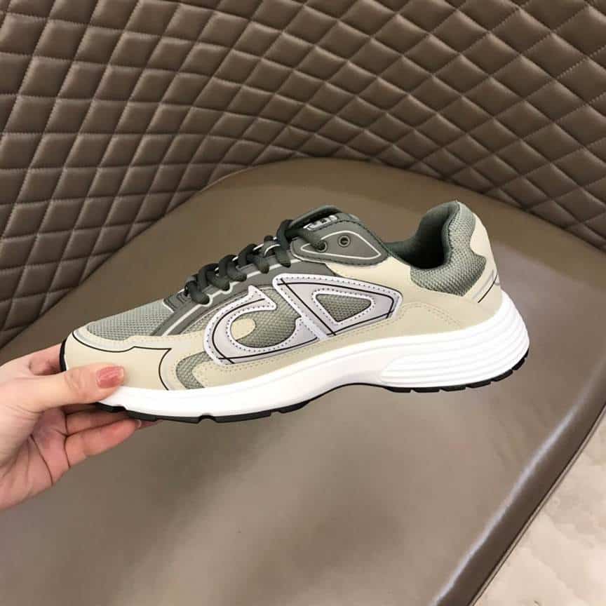 DIOR B30 SNEAKERS OLIVE MESH AND CREAM TECHNICAL FABRIC - CD86