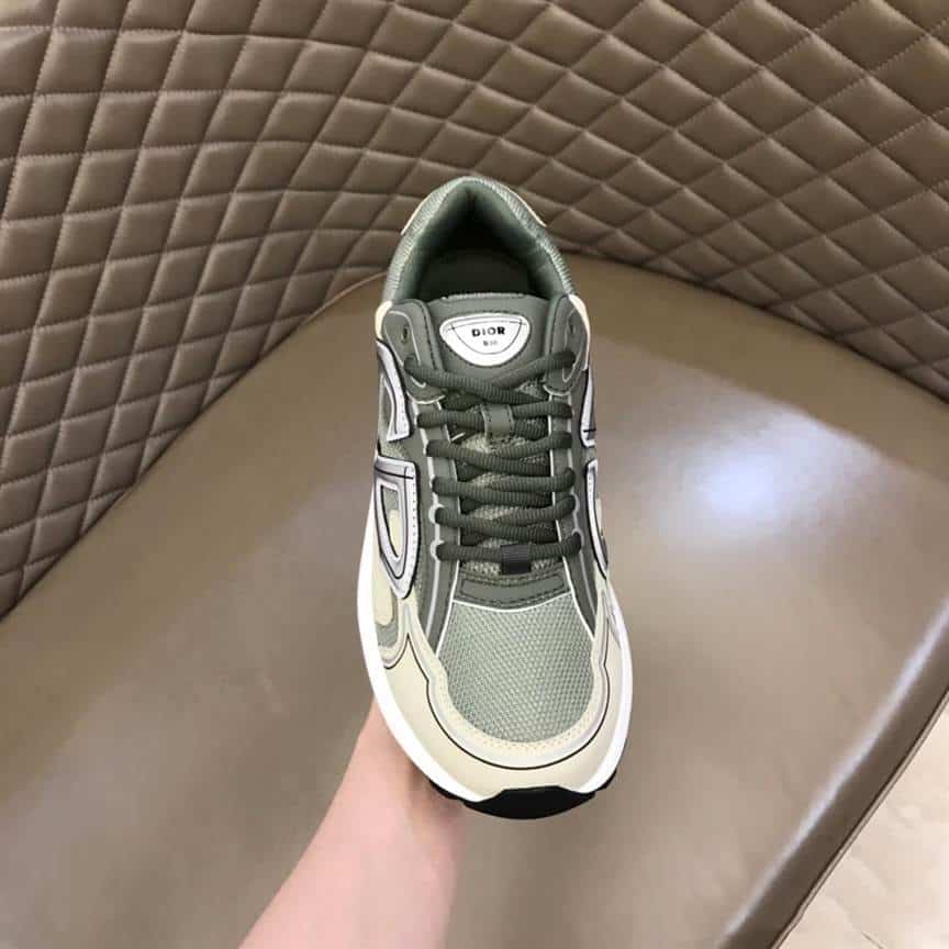 DIOR B30 SNEAKERS OLIVE MESH AND CREAM TECHNICAL FABRIC - CD86