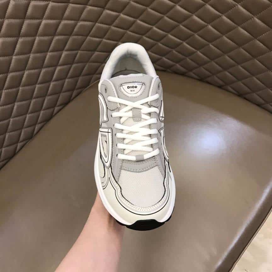 DIOR B30 SNEAKERS GRAY MESH AND WHITE TECHNICAL FABRIC - CD85