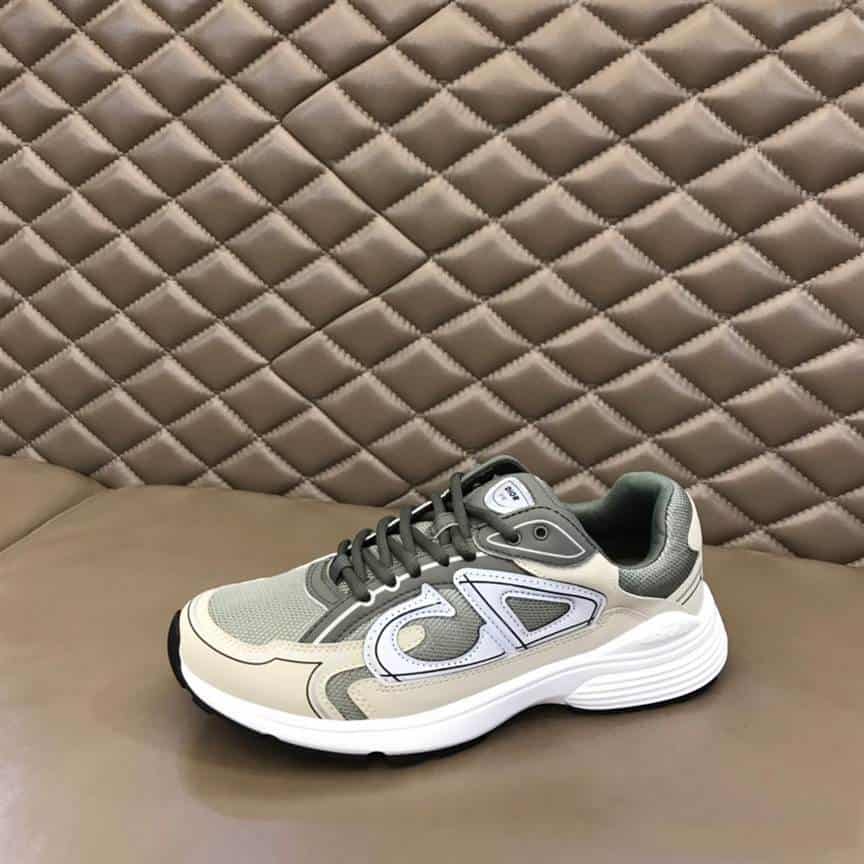DIOR B30 SNEAKERS OLIVE MESH AND CREAM TECHNICAL FABRIC - CD86