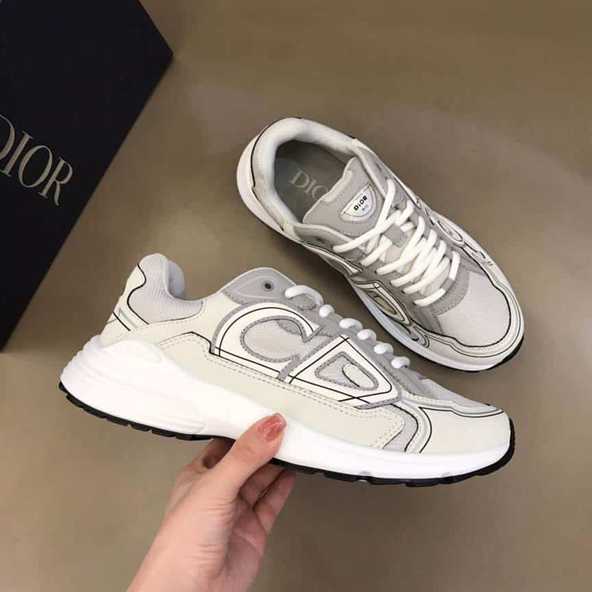 DIOR B30 SNEAKERS GRAY MESH AND WHITE TECHNICAL FABRIC - CD85