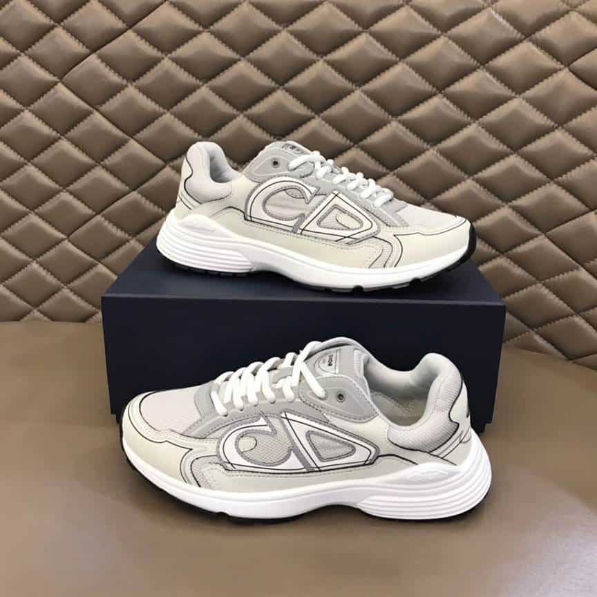DIOR B30 SNEAKERS GRAY MESH AND WHITE TECHNICAL FABRIC - CD85