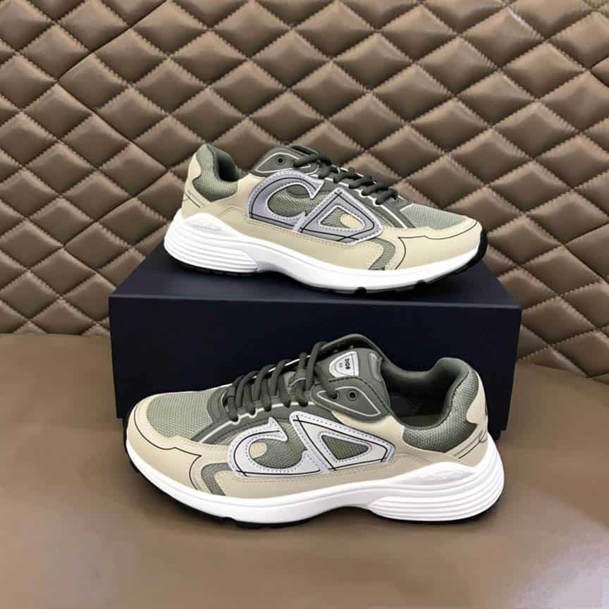 DIOR B30 SNEAKERS OLIVE MESH AND CREAM TECHNICAL FABRIC - CD86