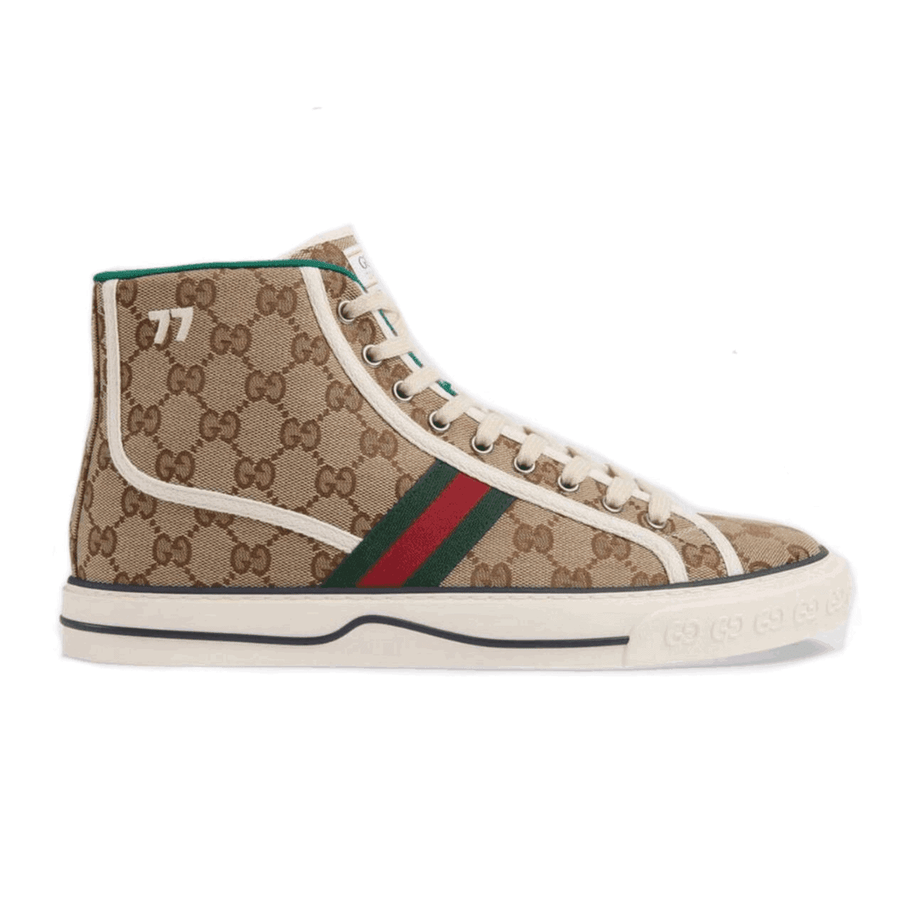 GUCCI TENNIS 1977 HIGH-TOP SNEAKERS IN BEIGE AND EBONY GG CANVAS - GC100