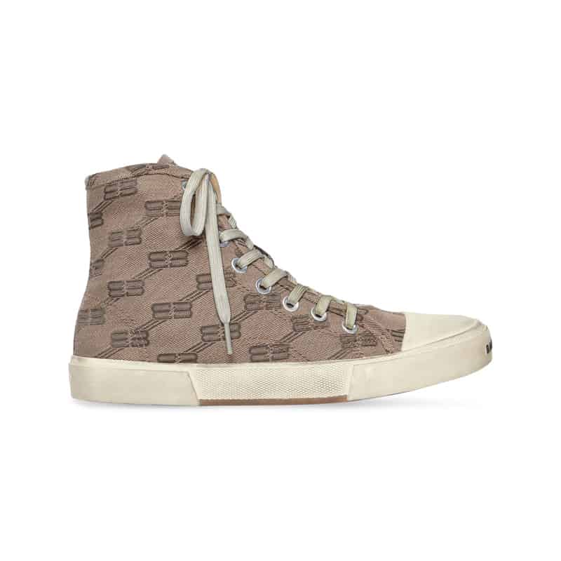 BALENCIAGA MEN'S PARIS HIGH TOP TRAINERS BB MONOGRAM IN BEIGE - BB209