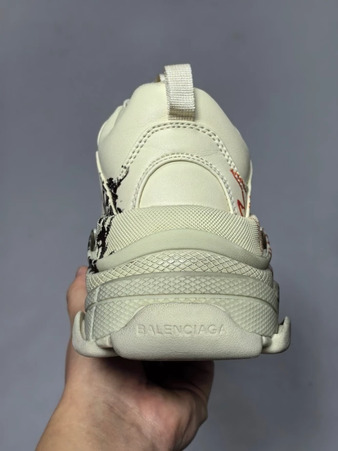 BALENCIAGA TRIPLE S SNEAKER IN WHITE, RED AND BLACK DIY METAL ARTWORK PRINTED COWSKIN - BB269