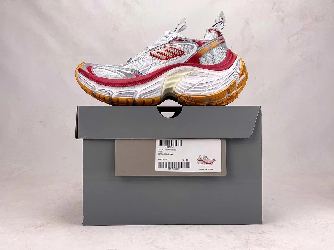 BALENCIAGA WOMEN'S 10XL SNEAKER IN WHITE/RED/ORANGE - BB276
