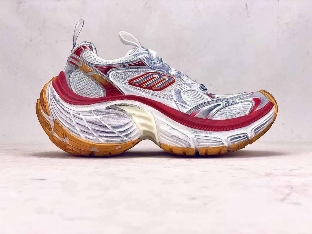 BALENCIAGA WOMEN'S 10XL SNEAKER IN WHITE/RED/ORANGE - BB276