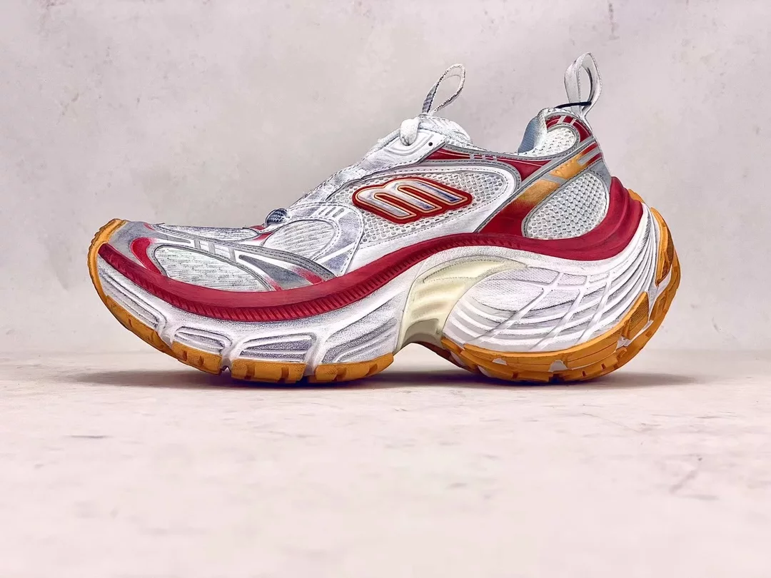 BALENCIAGA WOMEN'S 10XL SNEAKER IN WHITE/RED/ORANGE - BB276