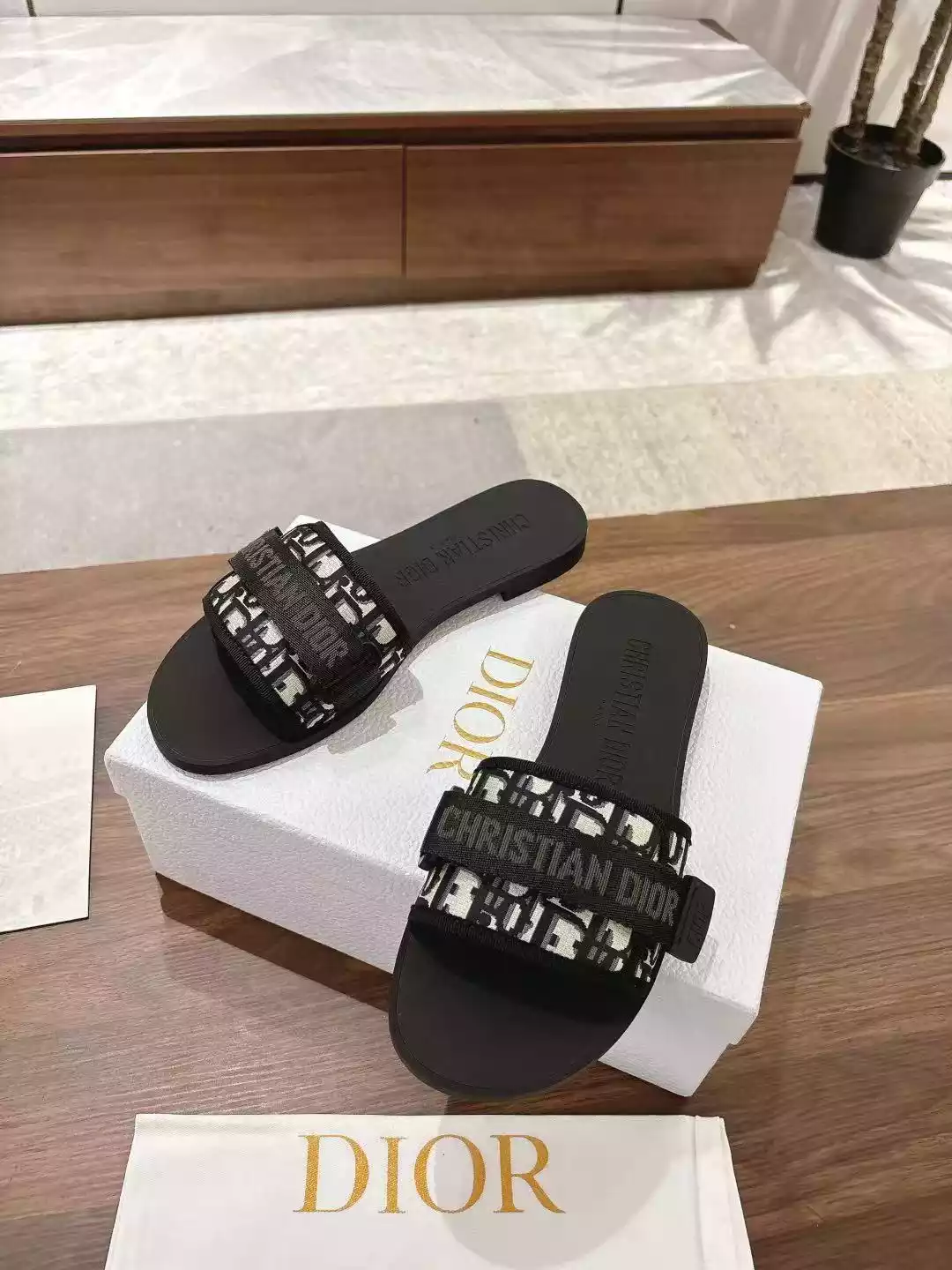 Dior Evolution Slides Dark Blue Dior Printed Technical Fabric - SDD009