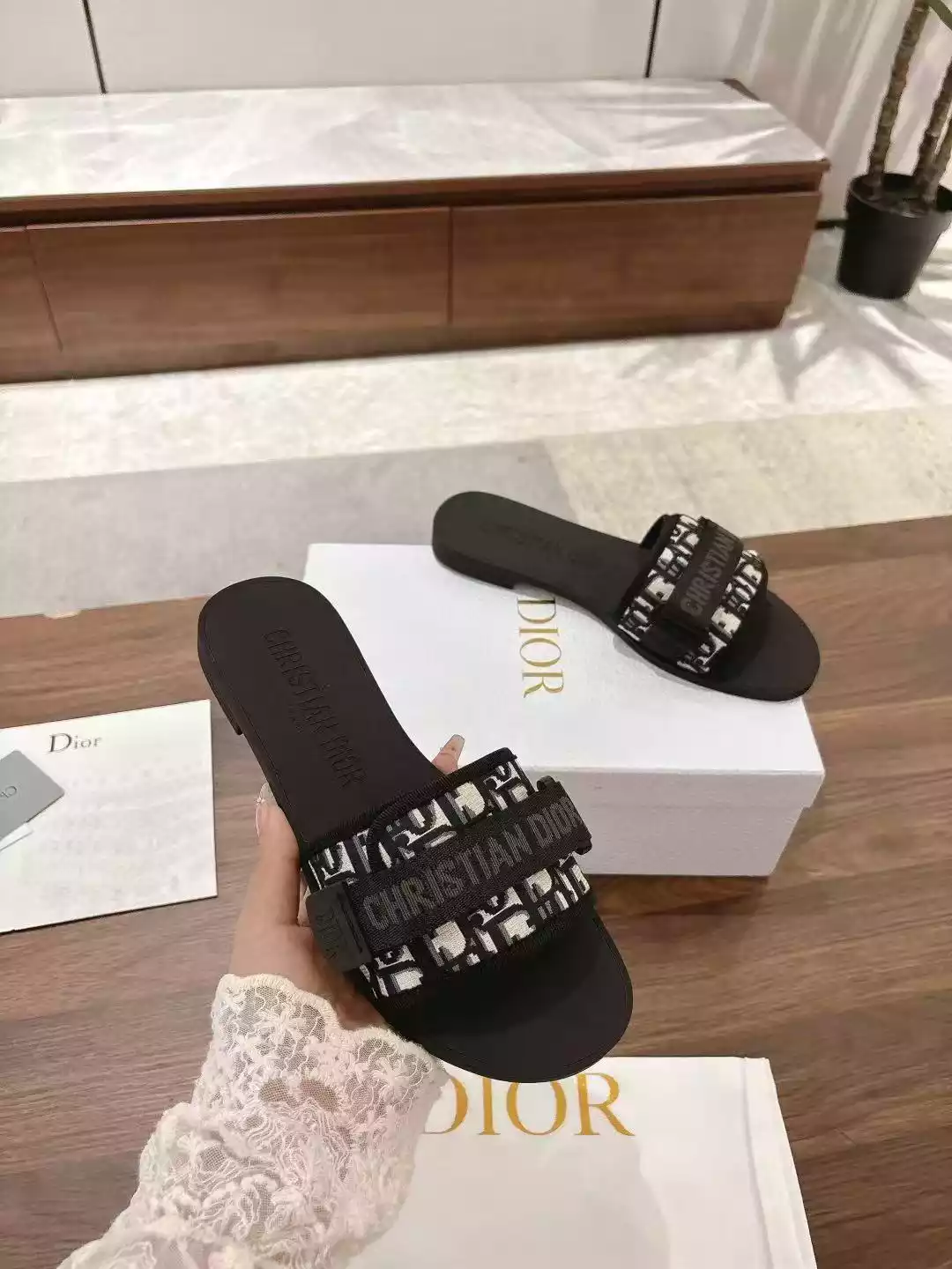 Dior Evolution Slides Dark Blue Dior Printed Technical Fabric - SDD009